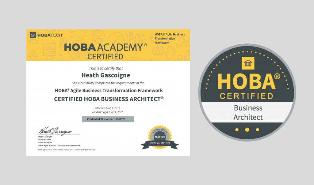 Certified HOBA Business Architect-Certificate and Badge