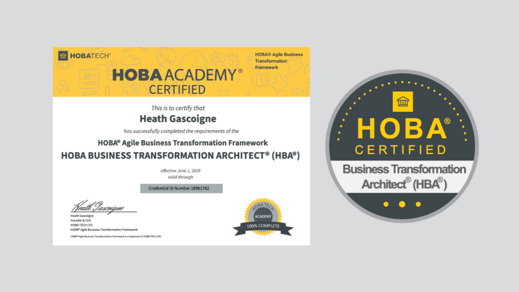 HOBA Business Transformation Architect Certificate + Badge